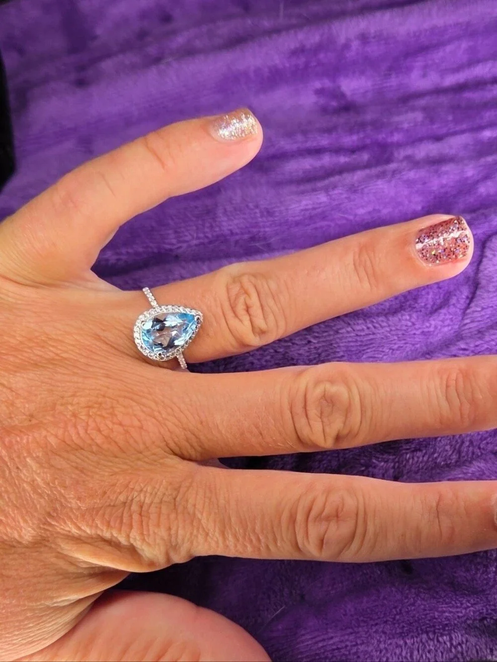 Aquamarine Halo Ring in Blue - Sterling Silver